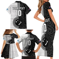 Custom Fiji and New Zealand Rugby Family Matching Short Sleeve Bodycon Dress and Hawaiian Shirt Tapa Mix Maori Pattern LT03 - Polynesian Pride