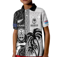 Custom Fiji and New Zealand Rugby Kid Polo Shirt Tapa Mix Maori Pattern LT03 Kid Black - Polynesian Pride