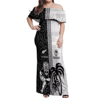 Custom Fiji and New Zealand Rugby Off Shoulder Maxi Dress Tapa Mix Maori Pattern LT03 Women Black - Polynesian Pride