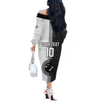 Custom Fiji and New Zealand Rugby Off The Shoulder Long Sleeve Dress Tapa Mix Maori Pattern LT03 - Polynesian Pride