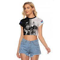Custom Fiji and New Zealand Rugby Raglan Cropped T Shirt Tapa Mix Maori Pattern LT03 Female Black - Polynesian Pride