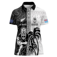 Custom Fiji and New Zealand Rugby Women Polo Shirt Tapa Mix Maori Pattern LT03 Female Black - Polynesian Pride