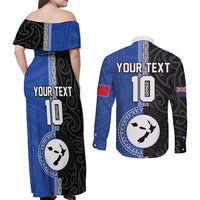 Custom Samoa and New Zealand Rugby Couples Matching Off Shoulder Maxi Dress and Long Sleeve Button Shirt Teuila Samoan and Maori Warrior LT03 - Polynesian Pride