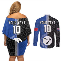 Custom Samoa and New Zealand Rugby Couples Matching Off Shoulder Short Dress and Long Sleeve Button Shirt Teuila Samoan and Maori Warrior LT03 - Polynesian Pride
