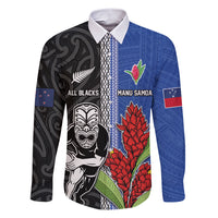 Custom Samoa and New Zealand Rugby Family Matching Short Sleeve Bodycon Dress and Hawaiian Shirt Teuila Samoan and Maori Warrior LT03 Dad's Shirt - Long Sleeve Black - Polynesian Pride