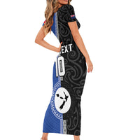 Custom Samoa and New Zealand Rugby Family Matching Short Sleeve Bodycon Dress and Hawaiian Shirt Teuila Samoan and Maori Warrior LT03 - Polynesian Pride