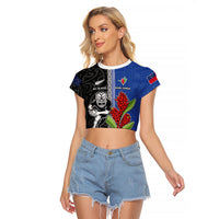 Custom Samoa and New Zealand Rugby Raglan Cropped T Shirt Teuila Samoan and Maori Warrior LT03 Female Black - Polynesian Pride