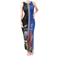 Custom Samoa and New Zealand Rugby Tank Maxi Dress Teuila Samoan and Maori Warrior LT03 Women Black - Polynesian Pride