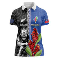Custom Samoa and New Zealand Rugby Women Polo Shirt Teuila Samoan and Maori Warrior LT03 Female Black - Polynesian Pride