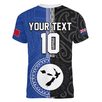 Custom Samoa and New Zealand Rugby Women V-Neck T-Shirt Teuila Samoan and Maori Warrior LT03 - Polynesian Pride