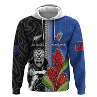 Custom Samoa and New Zealand Rugby Zip Hoodie Teuila Samoan and Maori Warrior LT03 Pullover Hoodie Black - Polynesian Pride