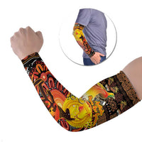 Personalized Australia and Papua New Guinea Together Arm Sleeves Kangaroo Aboriginal Art and Bird-of-paradise Oro Tribal Motifs LT03 Set of 2 Black - Polynesian Pride