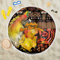 Australia and Papua New Guinea Together Beach Blanket Kangaroo Aboriginal Art and Bird-of-paradise Oro Tribal Motifs LT03 One Size 150cm Black - Polynesian Pride