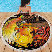 Australia and Papua New Guinea Together Beach Blanket Kangaroo Aboriginal Art and Bird-of-paradise Oro Tribal Motifs LT03 - Polynesian Pride
