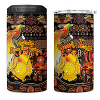 Personalized Australia and Papua New Guinea Together 4 in 1 Can Cooler Tumbler Kangaroo Aboriginal Art and Bird-of-paradise Oro Tribal Motifs LT03 One Size: 16 oz Black - Polynesian Pride