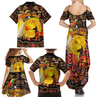 Personalized Australia and Papua New Guinea Together Family Matching Summer Maxi Dress and Hawaiian Shirt Kangaroo Aboriginal Art and Bird-of-paradise Oro Tribal Motifs - Polynesian Pride