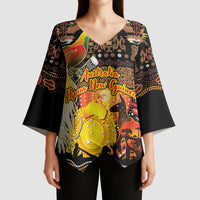 Personalized Australia and Papua New Guinea Together Kimono Sleeve Blouse Kangaroo Aboriginal Art and Bird-of-paradise Oro Tribal Motifs LT03 - Polynesian Pride