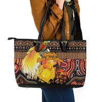 Australia and Papua New Guinea Together Leather Tote Bag Kangaroo Aboriginal Art and Bird-of-paradise Oro Tribal Motifs LT03 - Polynesian Pride
