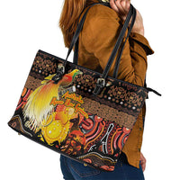 Australia and Papua New Guinea Together Leather Tote Bag Kangaroo Aboriginal Art and Bird-of-paradise Oro Tribal Motifs LT03 - Polynesian Pride