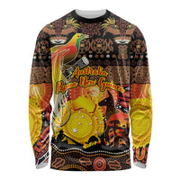 Personalized Australia and Papua New Guinea Together Long Sleeve Shirt Kangaroo Aboriginal Art and Bird-of-paradise Oro Tribal Motifs - Polynesian Pride