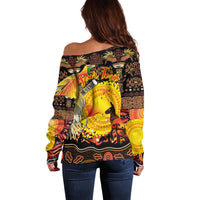 Personalized Australia and Papua New Guinea Together Off Shoulder Sweater Kangaroo Aboriginal Art and Bird-of-paradise Oro Tribal Motifs LT03 - Polynesian Pride