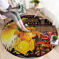 Australia and Papua New Guinea Together Round Carpet Kangaroo Aboriginal Art and Bird-of-paradise Oro Tribal Motifs LT03 - Polynesian Pride