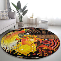 Australia and Papua New Guinea Together Round Carpet Kangaroo Aboriginal Art and Bird-of-paradise Oro Tribal Motifs LT03 - Polynesian Pride