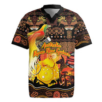 Personalized Australia and Papua New Guinea Together Rugby Jersey Kangaroo Aboriginal Art and Bird-of-paradise Oro Tribal Motifs LT03 Black - Polynesian Pride