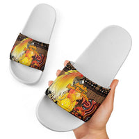 Australia and Papua New Guinea Together Slide Sandals Kangaroo Aboriginal Art and Bird-of-paradise Oro Tribal Motifs LT03 - Polynesian Pride