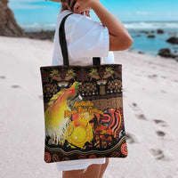 Australia and Papua New Guinea Together Tote Bag Kangaroo Aboriginal Art and Bird-of-paradise Oro Tribal Motifs LT03 - Polynesian Pride