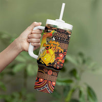 Personalized Australia and Papua New Guinea Together Tumbler With Handle Kangaroo Aboriginal Art and Bird-of-paradise Oro Tribal Motifs LT03 - Polynesian Pride