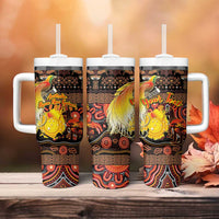 Personalized Australia and Papua New Guinea Together Tumbler With Handle Kangaroo Aboriginal Art and Bird-of-paradise Oro Tribal Motifs LT03 - Polynesian Pride