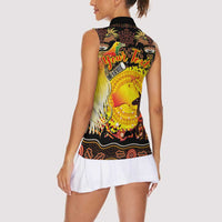 Personalized Australia and Papua New Guinea Together Women Sleeveless Polo Shirt Kangaroo Aboriginal Art and Bird-of-paradise Oro Tribal Motifs - Polynesian Pride