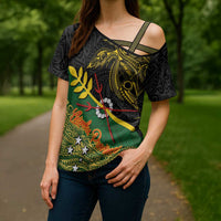 Personalized Chimpu Province Papua New Guinea Cross Shoulder Shirt Bird-of-paradise Art Tattoo and Melanesian Motifs - Polynesian Pride