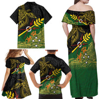 Personalized Chimpu Province Papua New Guinea Family Matching Off Shoulder Maxi Dress and Hawaiian Shirt Bird-of-paradise Art Tattoo and Melanesian Motifs - Polynesian Pride