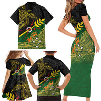 Personalized Chimpu Province Papua New Guinea Family Matching Short Sleeve Bodycon Dress and Hawaiian Shirt Bird-of-paradise Art Tattoo and Melanesian Motifs - Polynesian Pride