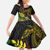 Personalized Chimpu Province Papua New Guinea Kid Short Sleeve Dress Bird-of-paradise Art Tattoo and Melanesian Motifs LT03 KID Black - Polynesian Pride