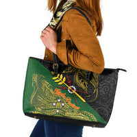 Chimpu Province Papua New Guinea Leather Tote Bag Bird-of-paradise Art Tattoo and Melanesian Motifs LT03 Black - Polynesian Pride