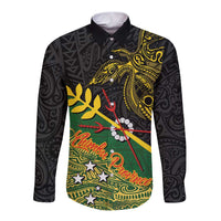 Personalized Chimpu Province Papua New Guinea Long Sleeve Button Shirt Bird-of-paradise Art Tattoo and Melanesian Motifs - Polynesian Pride