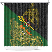 Chimpu Province Papua New Guinea Shower Curtain Bird-of-paradise Art Tattoo and Melanesian Motifs LT03 Black - Polynesian Pride