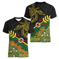 Personalized Chimpu Province Papua New Guinea Women V-Neck T-Shirt Bird-of-paradise Art Tattoo and Melanesian Motifs LT03 - Polynesian Pride