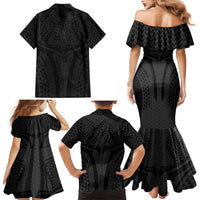 Hawaiian Kakau Art Tattoos Aquaman Style Family Matching Mermaid Dress and Hawaiian Shirt Black Version LT03 - Polynesian Pride