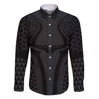 Hawaiian Kakau Art Tattoos Aquaman Style Family Matching Off The Shoulder Long Sleeve Dress and Hawaiian Shirt Black Version LT03 Dad's Shirt - Long Sleeve Black - Polynesian Pride
