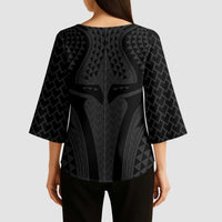 Hawaiian Kakau Art Tattoos Aquaman Style Kimono Sleeve Blouse Black Version - Polynesian Pride