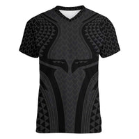 Hawaiian Kakau Art Tattoos Aquaman Style Women V-Neck T-Shirt Black Version LT03 Female Black - Polynesian Pride