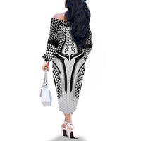 Hawaiian Kakau Art Tattoos Aquaman Style Family Matching Off The Shoulder Long Sleeve Dress and Hawaiian Shirt White Version LT03 - Polynesian Pride