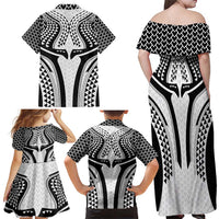 Hawaiian Kakau Art Tattoos Aquaman Style Family Matching Off Shoulder Maxi Dress and Hawaiian Shirt White Version LT03 - Polynesian Pride