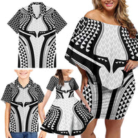 Hawaiian Kakau Art Tattoos Aquaman Style Family Matching Off Shoulder Short Dress and Hawaiian Shirt White Version LT03 - Polynesian Pride