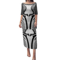 Hawaiian Kakau Art Tattoos Aquaman Style Family Matching Puletasi and Hawaiian Shirt White Version LT03 Mom's Dress White - Polynesian Pride