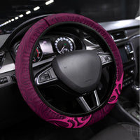 Polynesia Breast Cancer Steering Wheel Cover Butterfly and Flowers Ribbon Maori Tattoo Ethnic Pink Style LT03 Universal Fit Pink - Polynesian Pride